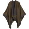 Women’s Shawl Wrap Poncho Ruana Cape Cardigan Sweater Open Front for Fall Winter(Border Design – Army Green and Gray)