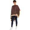Women’s Shawl Wrap Poncho Ruana Cape Cardigan Sweater Open Front for Fall Winter(Border Design – Beige and Brown)