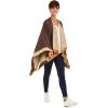 Women’s Shawl Wrap Poncho Ruana Cape Cardigan Sweater Open Front for Fall Winter(Border Design – Beige and Brown)