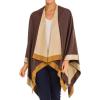 Women’s Shawl Wrap Poncho Ruana Cape Cardigan Sweater Open Front for Fall Winter(Border Design – Beige and Brown)