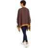 Women’s Shawl Wrap Poncho Ruana Cape Cardigan Sweater Open Front for Fall Winter(Border Design – Beige and Brown)