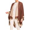 Women’s Shawl Wrap Poncho Ruana Cape Cardigan Sweater Open Front for Fall Winter(Border Design – Beige and Chocolate)