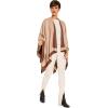 Women’s Shawl Wrap Poncho Ruana Cape Cardigan Sweater Open Front for Fall Winter(Border Design – Beige and Chocolate)