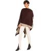 Women’s Shawl Wrap Poncho Ruana Cape Cardigan Sweater Open Front for Fall Winter(Border Design – Beige and Dark Brown)