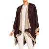 Women’s Shawl Wrap Poncho Ruana Cape Cardigan Sweater Open Front for Fall Winter(Border Design – Beige and Dark Brown)