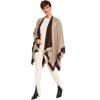 Women’s Shawl Wrap Poncho Ruana Cape Cardigan Sweater Open Front for Fall Winter(Border Design – Beige and Dark Brown)