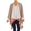 Women’s Shawl Wrap Poncho Ruana Cape Cardigan Sweater Open Front for Fall Winter(Border Design – Beige and Gray)