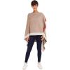 Women’s Shawl Wrap Poncho Ruana Cape Cardigan Sweater Open Front for Fall Winter(Border Design – Beige and Gray)