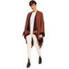 Women’s Shawl Wrap Poncho Ruana Cape Cardigan Sweater Open Front for Fall Winter(Border Design – Black and Caramel)