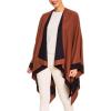 Women’s Shawl Wrap Poncho Ruana Cape Cardigan Sweater Open Front for Fall Winter(Border Design – Black and Caramel)