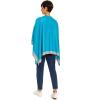 Women’s Shawl Wrap Poncho Ruana Cape Cardigan Sweater Open Front for Fall Winter(Border Design – Blue and Gray)