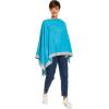 Women’s Shawl Wrap Poncho Ruana Cape Cardigan Sweater Open Front for Fall Winter(Border Design – Blue and Gray)