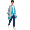 Women’s Shawl Wrap Poncho Ruana Cape Cardigan Sweater Open Front for Fall Winter(Border Design – Blue and Gray)