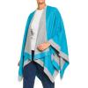 Women’s Shawl Wrap Poncho Ruana Cape Cardigan Sweater Open Front for Fall Winter(Border Design – Blue and Gray)