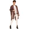 Women’s Shawl Wrap Poncho Ruana Cape Cardigan Sweater Open Front for Fall Winter(Border Design – Brown and Beige)