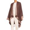 Women’s Shawl Wrap Poncho Ruana Cape Cardigan Sweater Open Front for Fall Winter(Border Design – Brown and Beige)