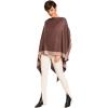 Women’s Shawl Wrap Poncho Ruana Cape Cardigan Sweater Open Front for Fall Winter(Border Design – Brown and Beige)