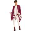 Women’s Shawl Wrap Poncho Ruana Cape Cardigan Sweater Open Front for Fall Winter(Border Design – Burgundy and Beige)
