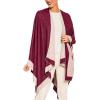 Women’s Shawl Wrap Poncho Ruana Cape Cardigan Sweater Open Front for Fall Winter(Border Design – Burgundy and Beige)