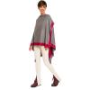 Women’s Shawl Wrap Poncho Ruana Cape Cardigan Sweater Open Front for Fall Winter(Border Design – Burgundy and Light Gray)