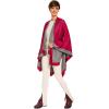 Women’s Shawl Wrap Poncho Ruana Cape Cardigan Sweater Open Front for Fall Winter(Border Design – Burgundy and Light Gray)