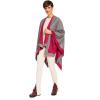 Women’s Shawl Wrap Poncho Ruana Cape Cardigan Sweater Open Front for Fall Winter(Border Design – Burgundy and Light Gray)