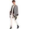 Women’s Shawl Wrap Poncho Ruana Cape Cardigan Sweater Open Front for Fall Winter(Border Design – Dark Gray and Brown)