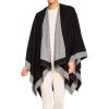 Women’s Shawl Wrap Poncho Ruana Cape Cardigan Sweater Open Front for Fall Winter(Border Design – Dark Gray and Brown)