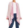 Women’s Shawl Wrap Poncho Ruana Cape Cardigan Sweater Open Front for Fall Winter(Border Design – Double Pink)