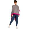 Women’s Shawl Wrap Poncho Ruana Cape Cardigan Sweater Open Front for Fall Winter(Border Design – Fuschia and Gray)