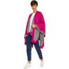 Women’s Shawl Wrap Poncho Ruana Cape Cardigan Sweater Open Front for Fall Winter(Border Design – Fuschia and Gray)