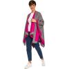 Women’s Shawl Wrap Poncho Ruana Cape Cardigan Sweater Open Front for Fall Winter(Border Design – Fuschia and Gray)