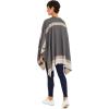Women’s Shawl Wrap Poncho Ruana Cape Cardigan Sweater Open Front for Fall Winter(Border Design – Gray and Beige)