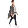 Women’s Shawl Wrap Poncho Ruana Cape Cardigan Sweater Open Front for Fall Winter(Border Design – Gray and Beige)