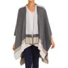 Women’s Shawl Wrap Poncho Ruana Cape Cardigan Sweater Open Front for Fall Winter(Border Design – Gray and Beige)