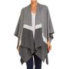 Women’s Shawl Wrap Poncho Ruana Cape Cardigan Sweater Open Front for Fall Winter(Border Design – Gray and Black)