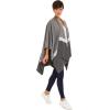 Women’s Shawl Wrap Poncho Ruana Cape Cardigan Sweater Open Front for Fall Winter(Border Design – Gray and Black)