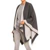 Women’s Shawl Wrap Poncho Ruana Cape Cardigan Sweater Open Front for Fall Winter(Border Design – Gray and Light Beige Ii)