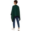 Women’s Shawl Wrap Poncho Ruana Cape Cardigan Sweater Open Front for Fall Winter(Border Design – Green and Navy)