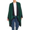 Women’s Shawl Wrap Poncho Ruana Cape Cardigan Sweater Open Front for Fall Winter(Border Design – Green and Navy)