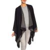 Women’s Shawl Wrap Poncho Ruana Cape Cardigan Sweater Open Front for Fall Winter(Border Design – Navy and Dark Gray)
