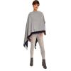 Women’s Shawl Wrap Poncho Ruana Cape Cardigan Sweater Open Front for Fall Winter(Border Design – Navy and Light Gray)