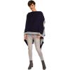 Women’s Shawl Wrap Poncho Ruana Cape Cardigan Sweater Open Front for Fall Winter(Border Design – Navy and Light Gray)
