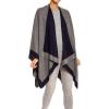 Women’s Shawl Wrap Poncho Ruana Cape Cardigan Sweater Open Front for Fall Winter(Border Design – Navy and Medium Gray)