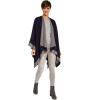 Women’s Shawl Wrap Poncho Ruana Cape Cardigan Sweater Open Front for Fall Winter(Border Design – Navy and Medium Gray)