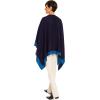 Women’s Shawl Wrap Poncho Ruana Cape Cardigan Sweater Open Front for Fall Winter(Border Design – Navy and Royal Blue)