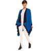 Women’s Shawl Wrap Poncho Ruana Cape Cardigan Sweater Open Front for Fall Winter(Border Design – Navy and Royal Blue)