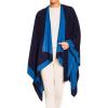 Women’s Shawl Wrap Poncho Ruana Cape Cardigan Sweater Open Front for Fall Winter(Border Design – Navy and Royal Blue)