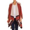 Women’s Shawl Wrap Poncho Ruana Cape Cardigan Sweater Open Front for Fall Winter(Border Design – Orange and Beige)