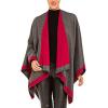 Women’s Shawl Wrap Poncho Ruana Cape Cardigan Sweater Open Front for Fall Winter(Border Design – Red and Gray)